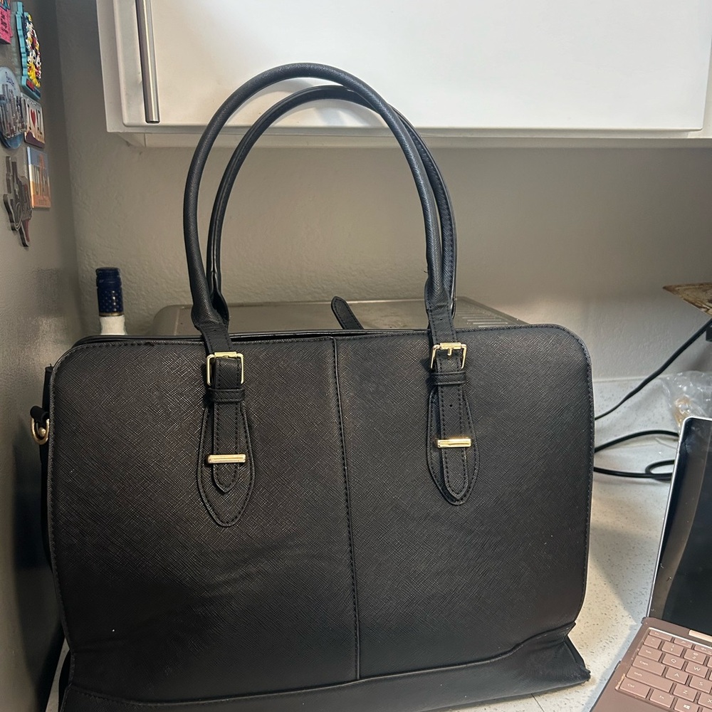 Black Laptop Bag with Gold Hardware